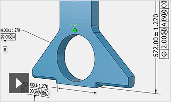 Video: A 3D model part is shown overlaid with annotated information added in Inventor LT